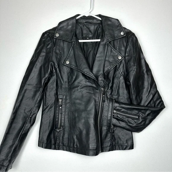 Max Studio Black Faux Leather Moto Jacket - Picture 1 of 10